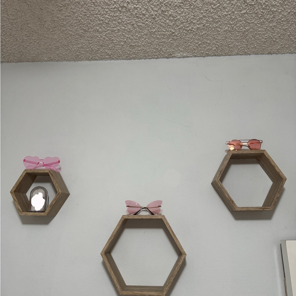 Hexagonal Wooden Wall Shelves 3 set - Brown